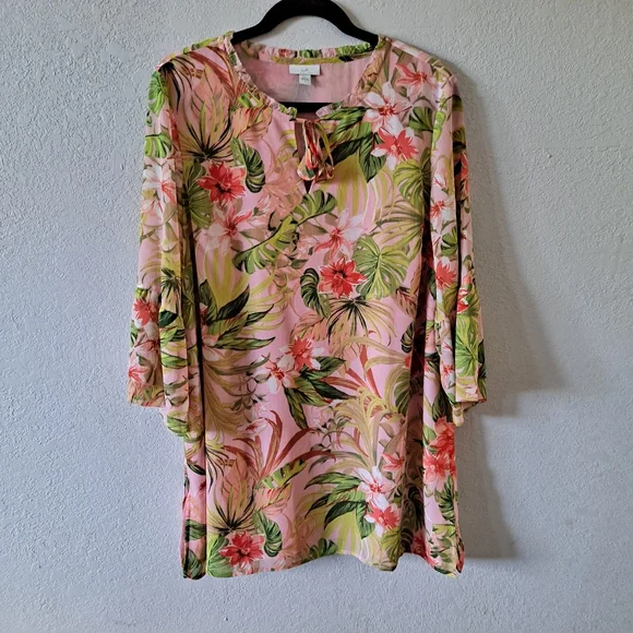 J. Jill Pink Tropical Floral Tunic - Picture 1 of 10